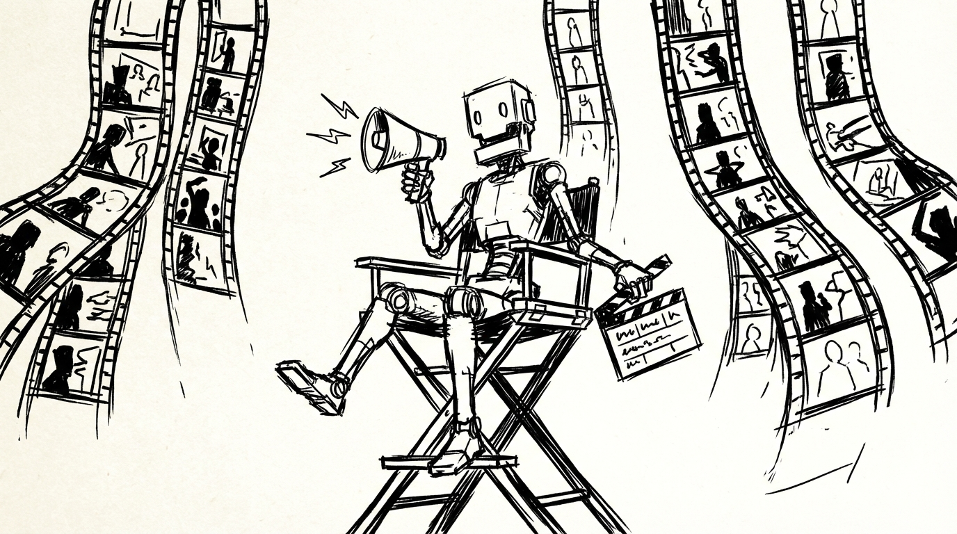 Wan AI video prompt structure - a writer turning a rough idea into a framed shot brief - minimalist black and white manga style