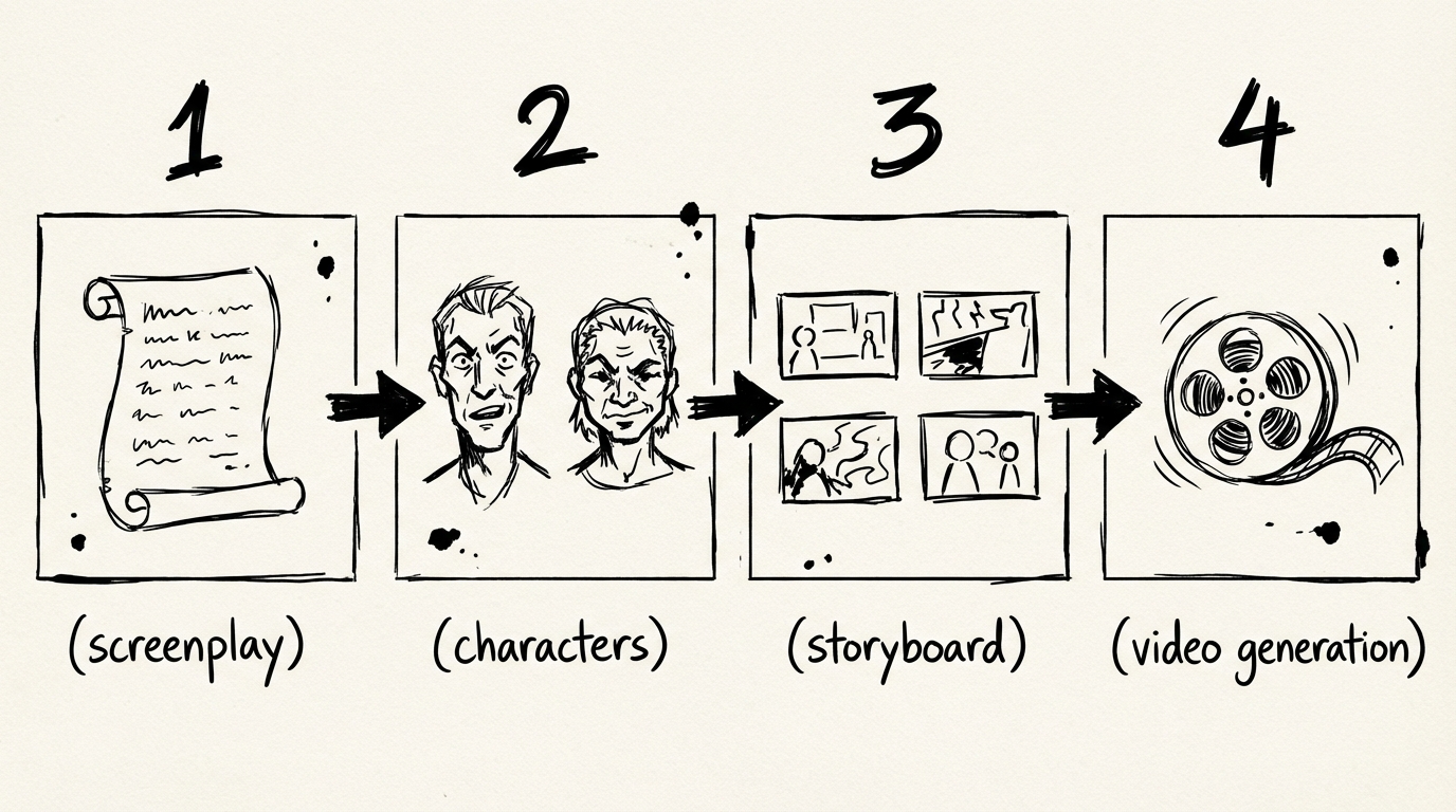Wan model family timeline - open-source Wan2.2 and cloud Wan2.7 shown as separate paths - minimalist black and white manga style
